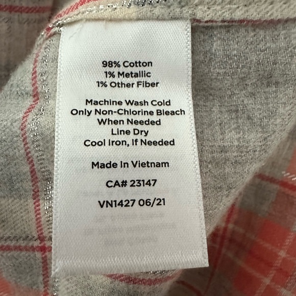 Talbots Orange & Gray Plaid w/ metallic threading Button-Up Shirt - Picture 6 of 6
